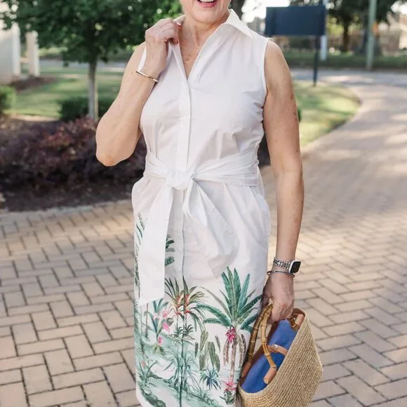 J. McLaughlin Suvi Dress Tropical‎ Print Sleeveless Full Button Front NWT Medium